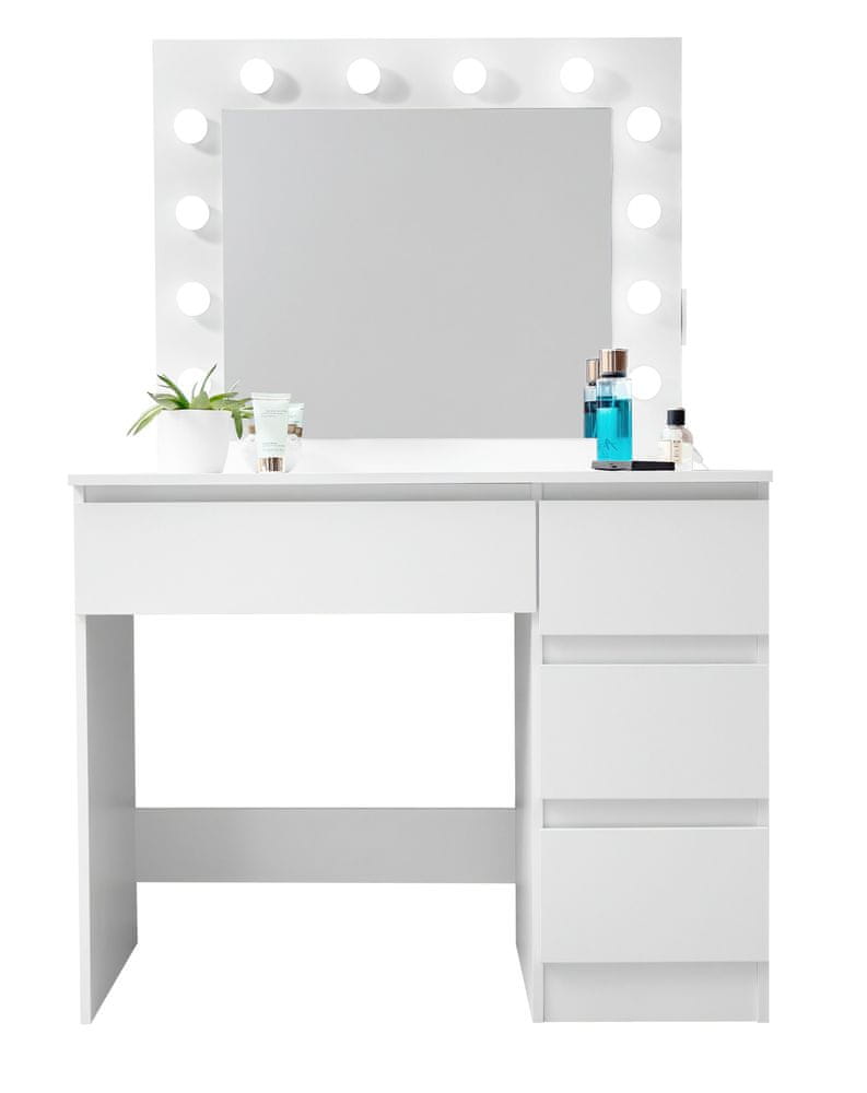 Aga Toaletný stolík so zrkadlom, osvetlením a el.zásuvkou Matný biely